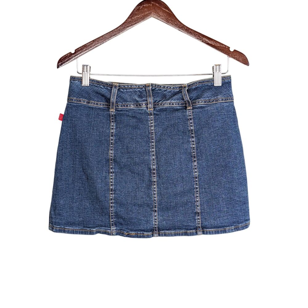 Y2K Denim Mini Jean Skirt Front Hook Closure Sz 7 Hot Kiss Cotton Spandex - Picture 2 of 6